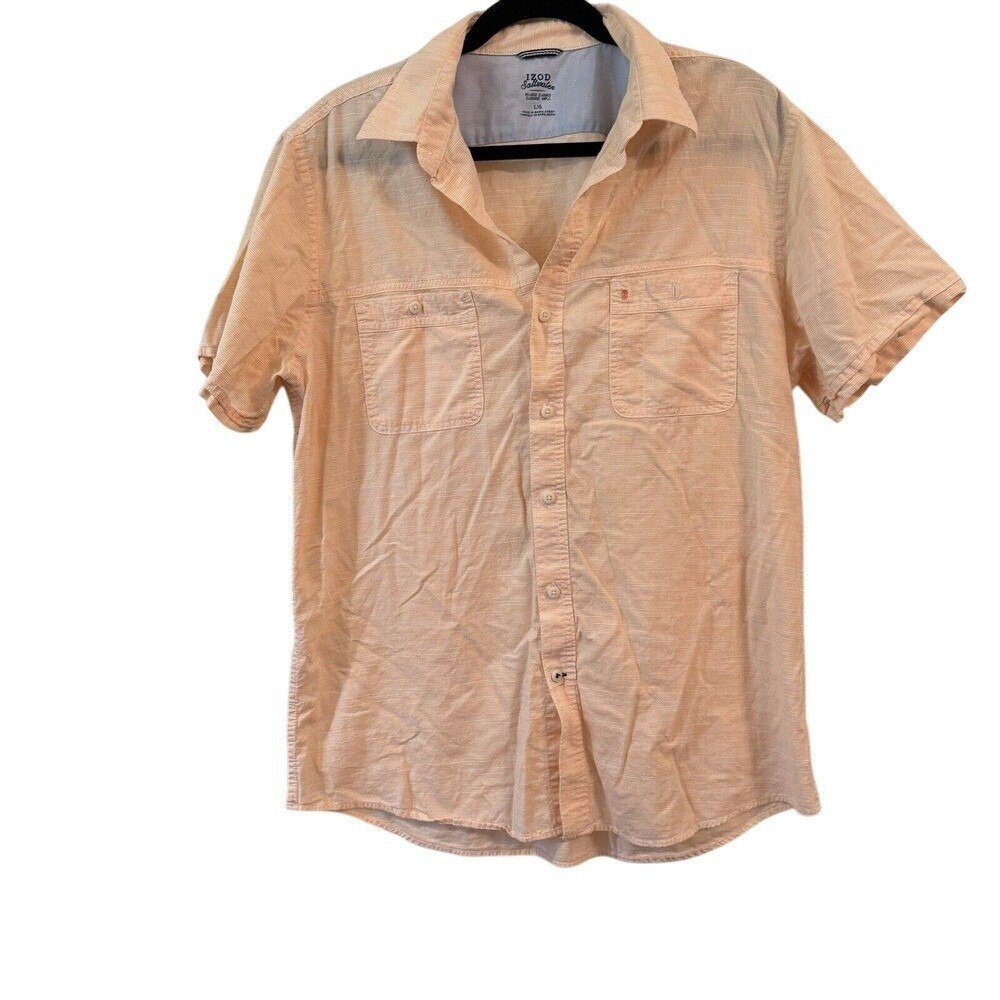 Izod Saltwater Relaxed Classic Sz L Short Sleeve Orange‎ Cotton Button Up Shirt